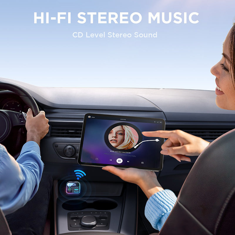 JOYROOM JR-CCB01 Dual Microphone Bluetooth Hands-free Call Music Player 48W Car Fast Charger FM Transmitter