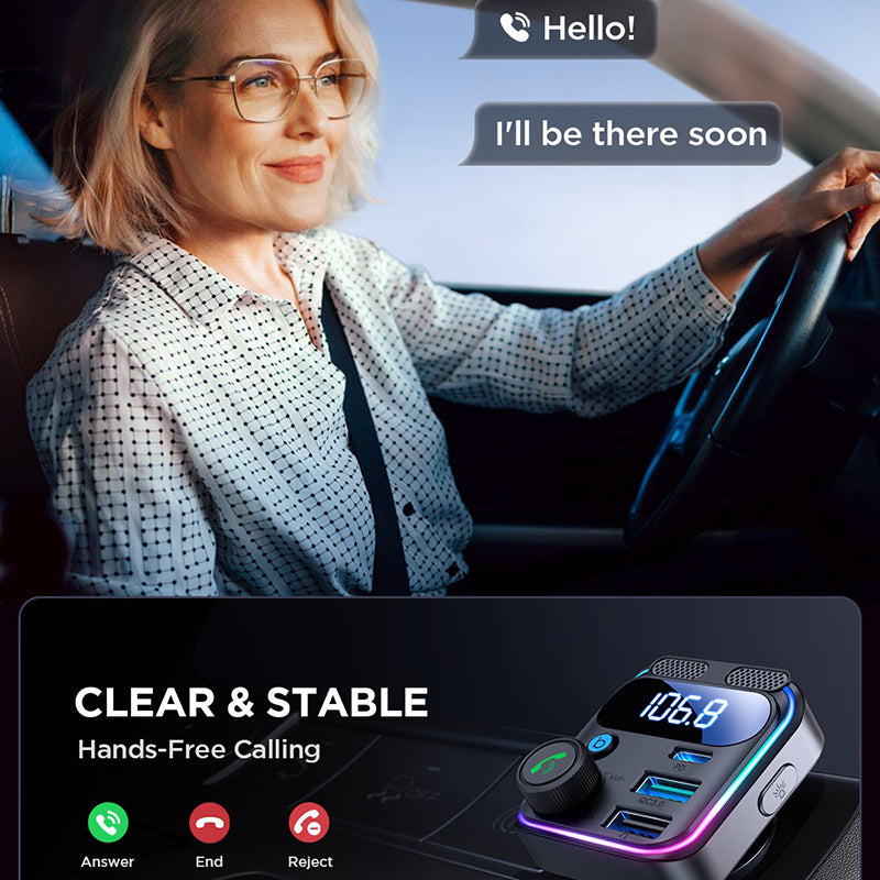 JOYROOM JR-CCB01 Dual Microphone Bluetooth Hands-free Call Music Player 48W Car Fast Charger FM Transmitter