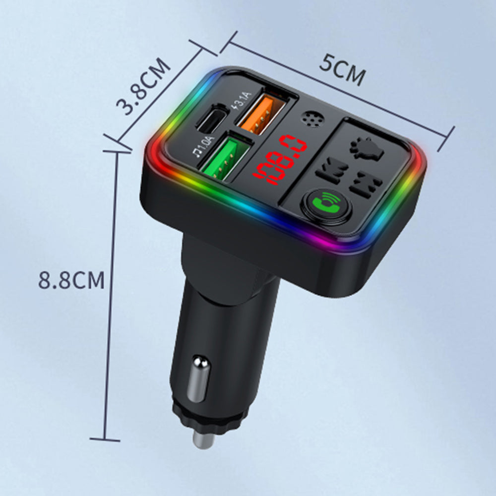 P18 Cigarette Lighter Bluetooth Car MP3 Music Player Hands-Free Calling Car Audio Device with 2USB, Type-C Port