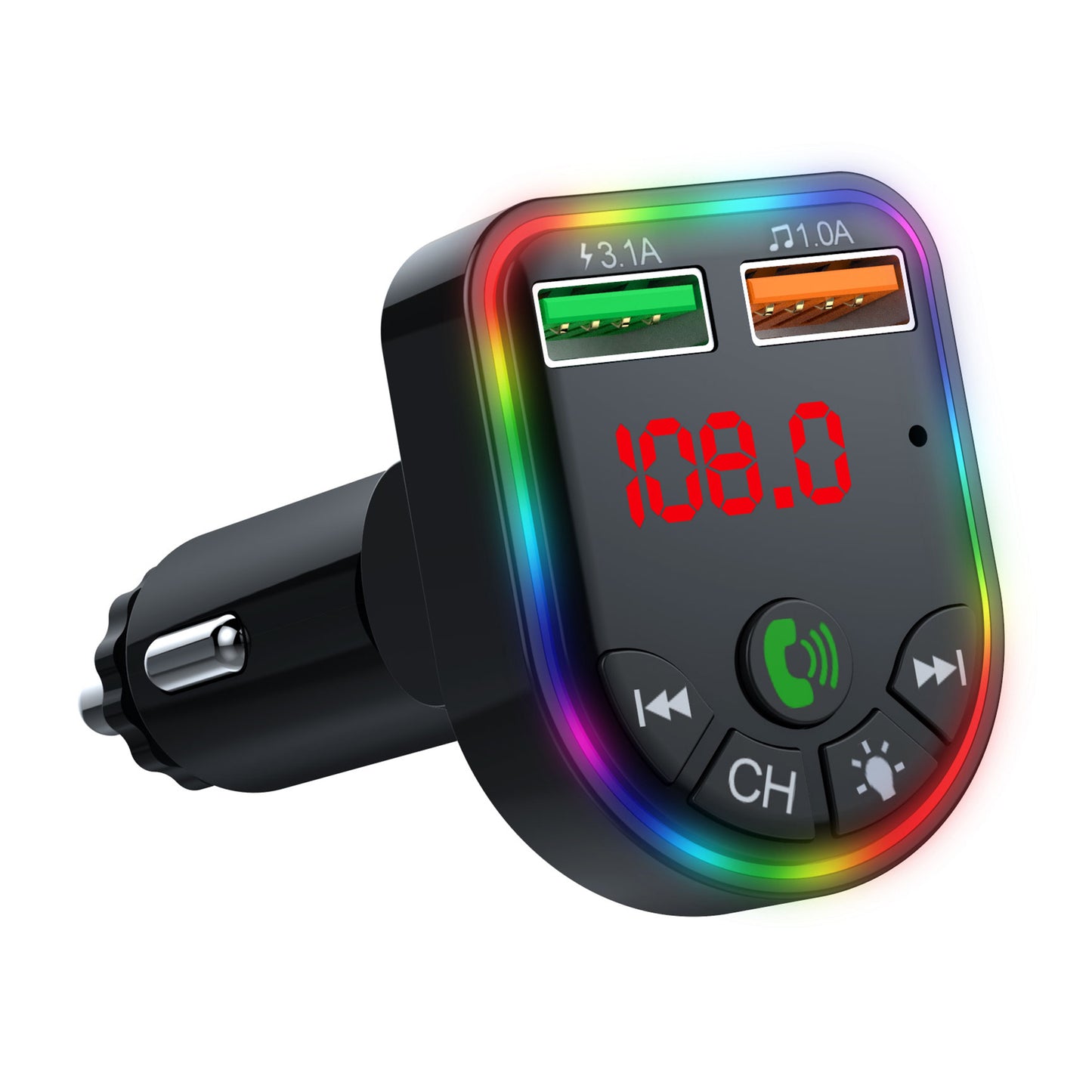 P5 Colorful Ambient Light Car Charger Digital Display Bluetooth Wireless Car MP3 Player Support U Disk