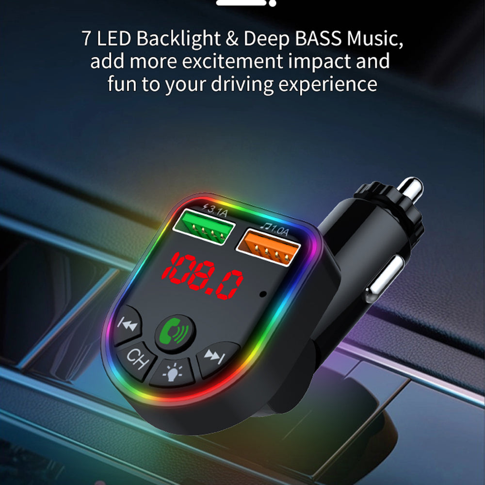 P5 Colorful Ambient Light Car Charger Digital Display Bluetooth Wireless Car MP3 Player Support U Disk