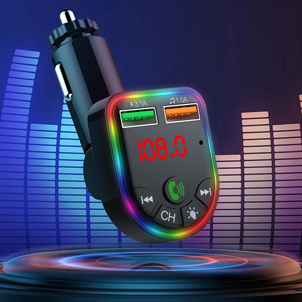P5 Colorful Ambient Light Car Charger Digital Display Bluetooth Wireless Car MP3 Player Support U Disk