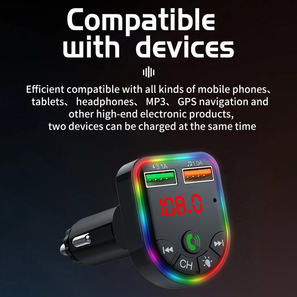P5 Colorful Ambient Light Car Charger Digital Display Bluetooth Wireless Car MP3 Player Support U Disk