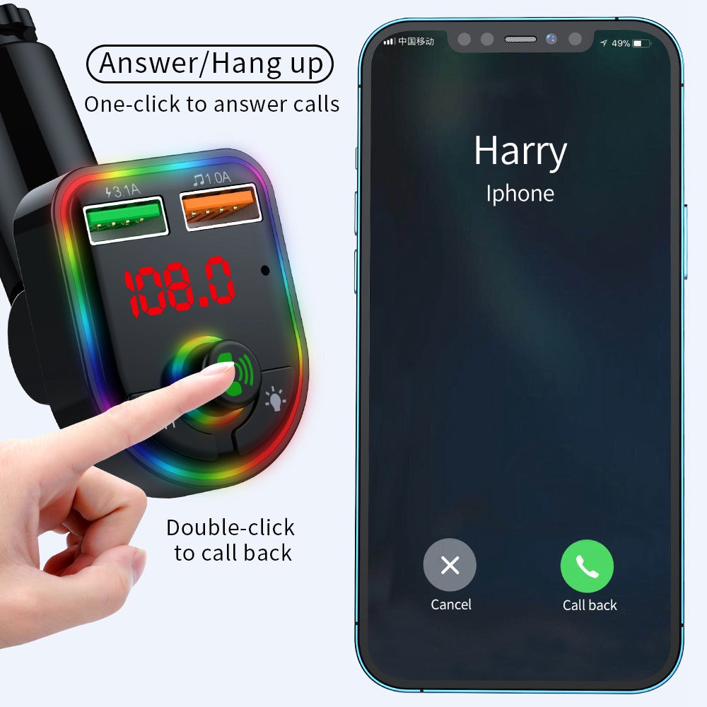 P6 Colorful Ambient Lights Car Charger Smart Bluetooth Calling Car Wireless MP3 Audio Device