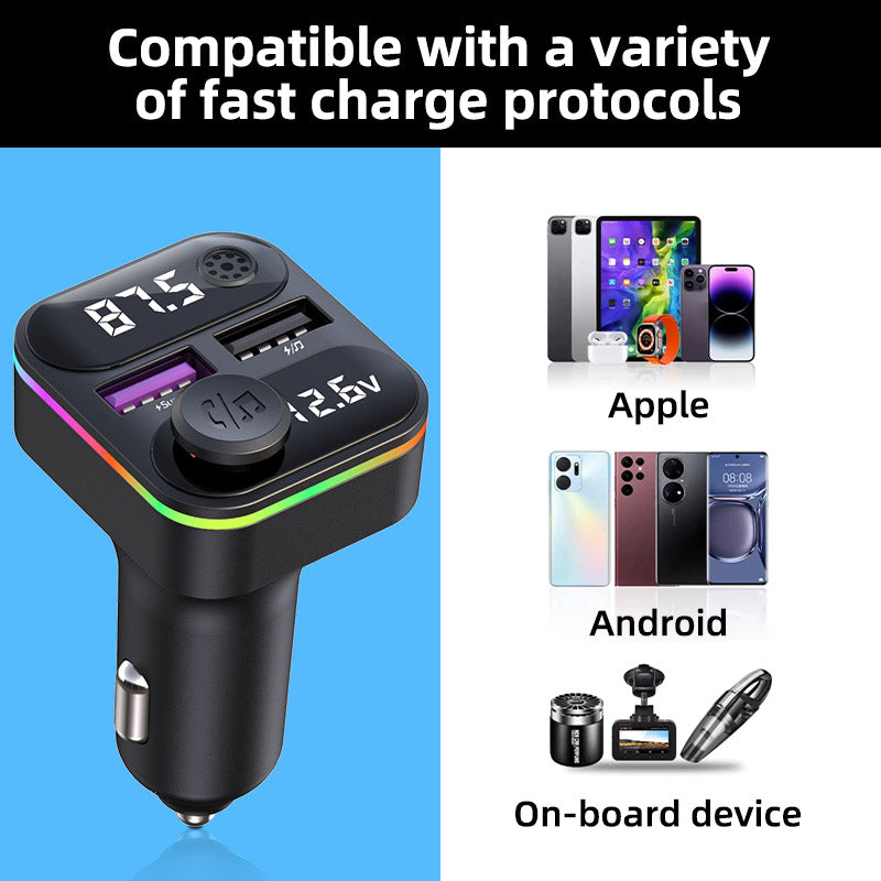C37 Bluetooth FM Transmitter for Car QC3.0 20W Fast Charger LED Backlit Atmosphere Light MP3 Player