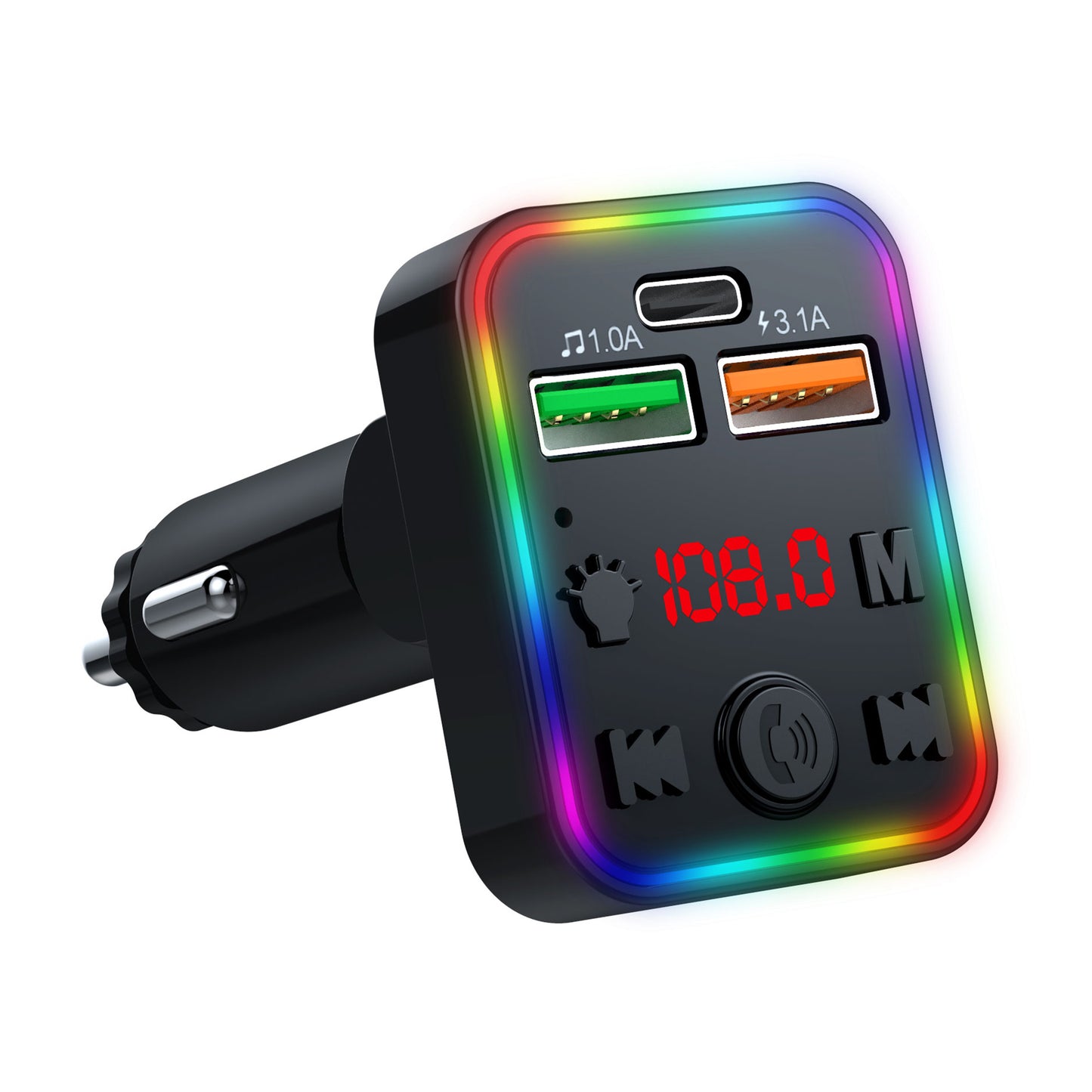 P22 Bluetooth FM Transmitter in-Car Adapter Support MP3 Player with USB Port and PD Car Charger