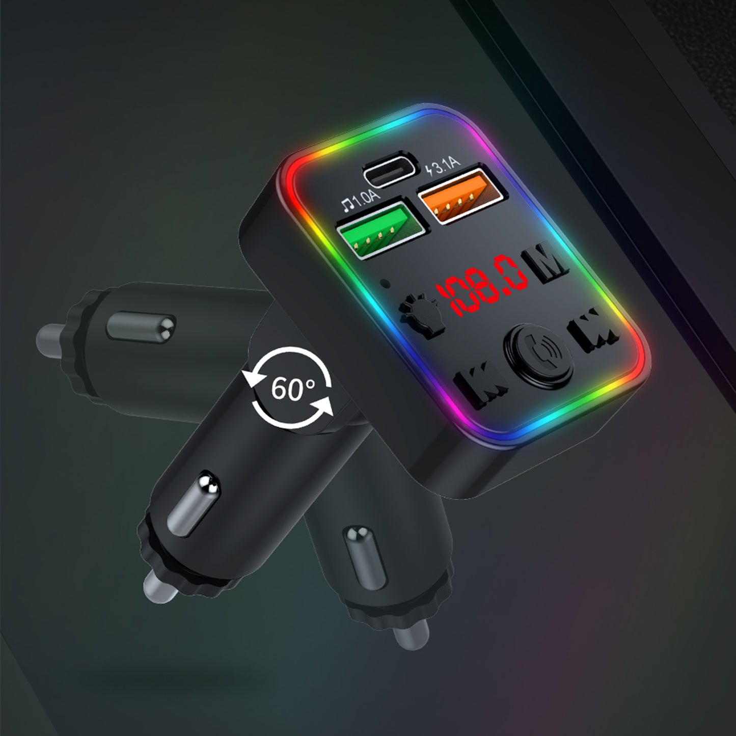 P22 Bluetooth FM Transmitter in-Car Adapter Support MP3 Player with USB Port and PD Car Charger