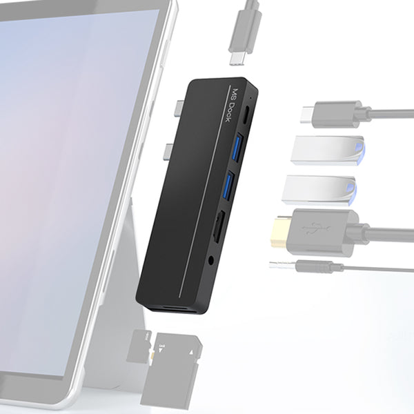 Dual Type-C Port Docking Station for Surface Pro X / Pro 8 Lightweight Portable USB HUB