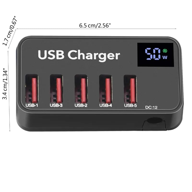 H988A 50W Smart Digital Display 5 Ports USB Charger Phone Tablet Charging Station (CE Certified)
