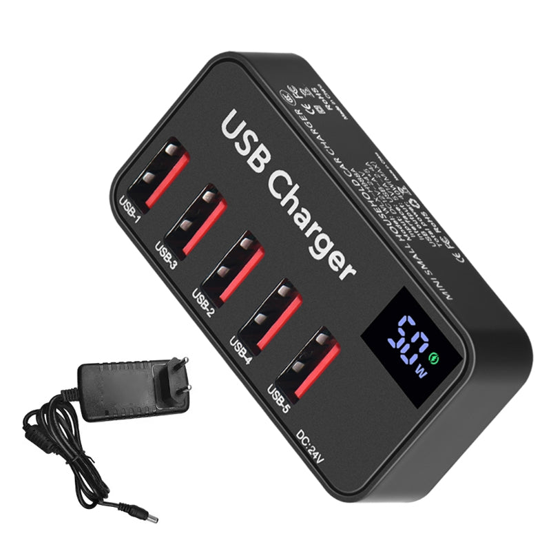 H988A 50W Smart Digital Display 5 Ports USB Charger Phone Tablet Charging Station (CE Certified)