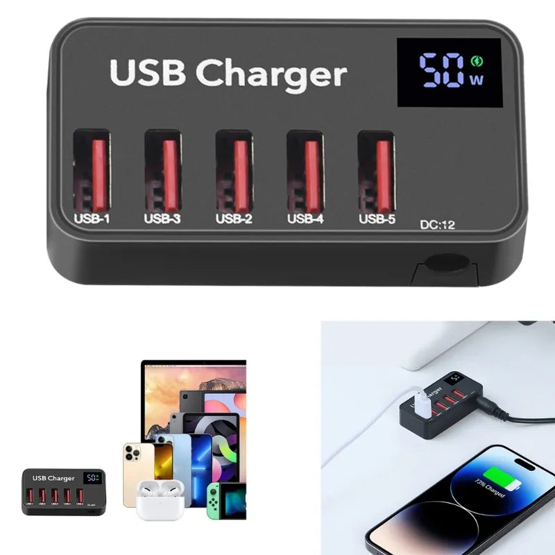H988A 50W Smart Digital Display 5 Ports USB Charger Phone Tablet Charging Station (CE Certified)