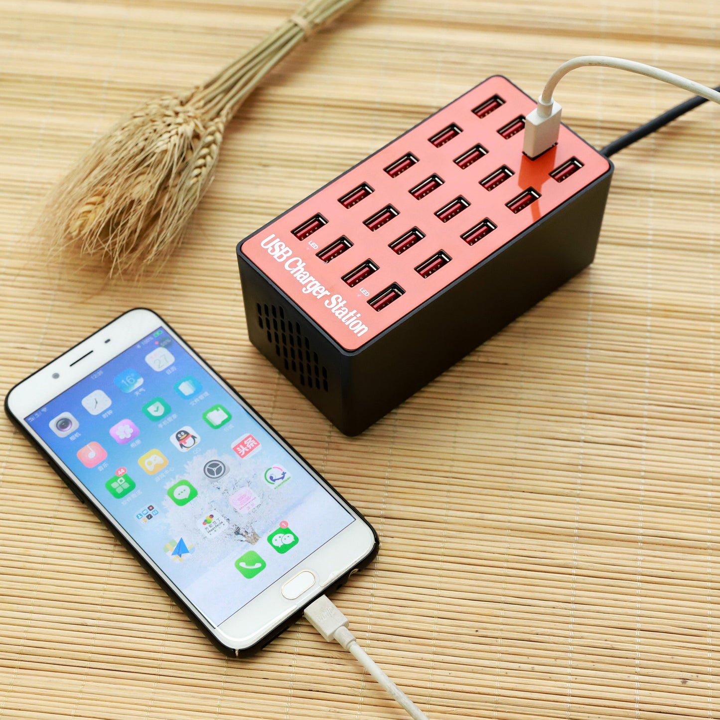 A5 80W 20 USB Ports Desktop Charger PC+ABS Phone Tablet Fast Charging Station (CE Certified)