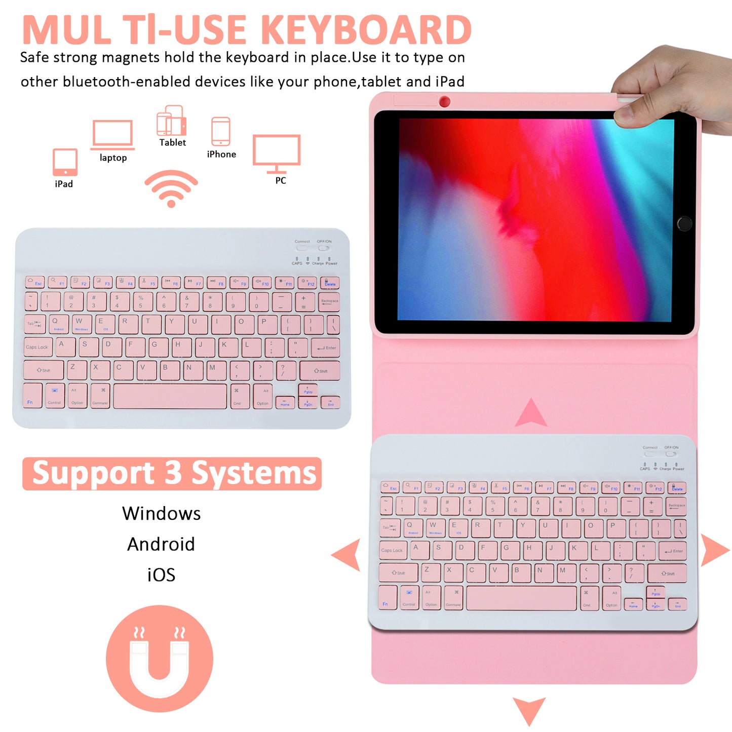 SK-3012 For iPad Air 10.5 inch (2019) / Pro 10.5-inch (2017) / iPad 10.2 (2021) / (2019) / (2020) Bluetooth Keyboard Tablet Case PU+TPU Protective Cover