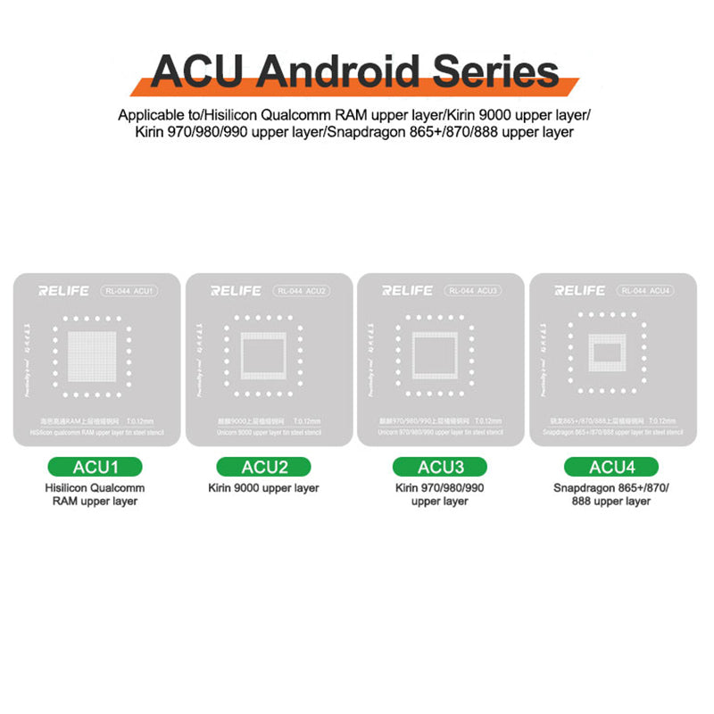 RELIFE RL-044 35Pcs Android Series Chip Planting Tin Steel Stencil Set