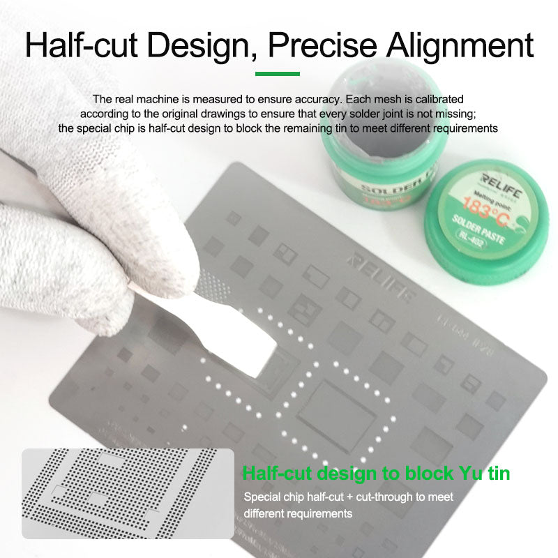 RELIFE RL-044 9Pcs IP Series CPU Integrated Steel Mesh Set A8-A16 CPU Tin Planting Kit
