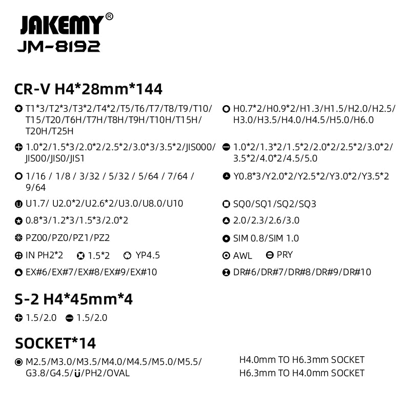JAKEMY JM-8192 180 in 1 High Precision Screwdriver Tool Set with Bits for Mobile Phone, Tablet, Camera Repair