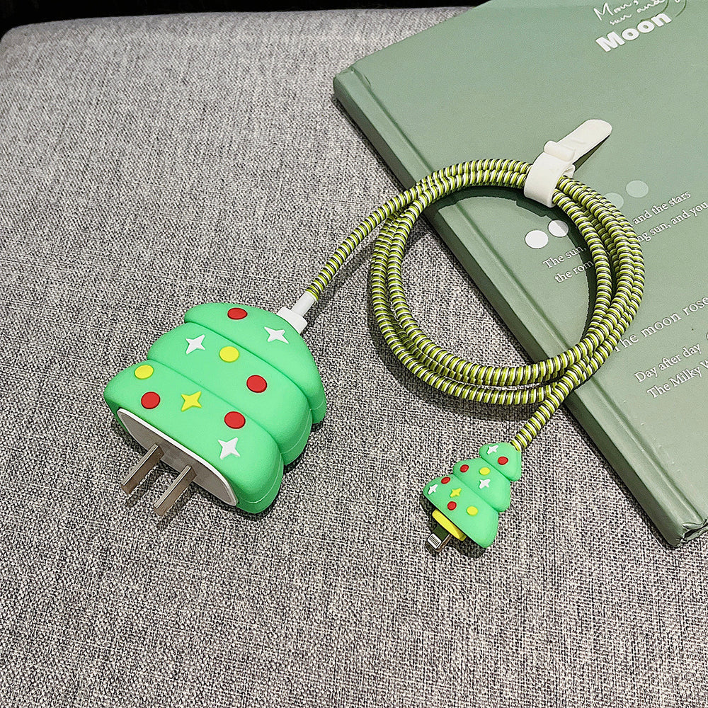 Christmas Style Silicone Cover for iPhone 18W / 20W Wall Charger Protective Case Set with Charging Cable Cover