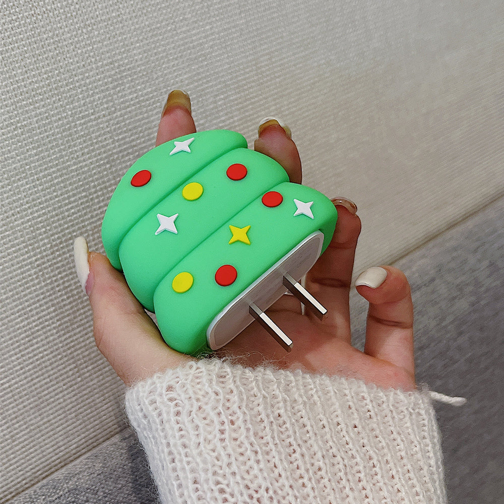 Christmas Style Silicone Cover for iPhone 18W / 20W Wall Charger Protective Case Set with Charging Cable Cover