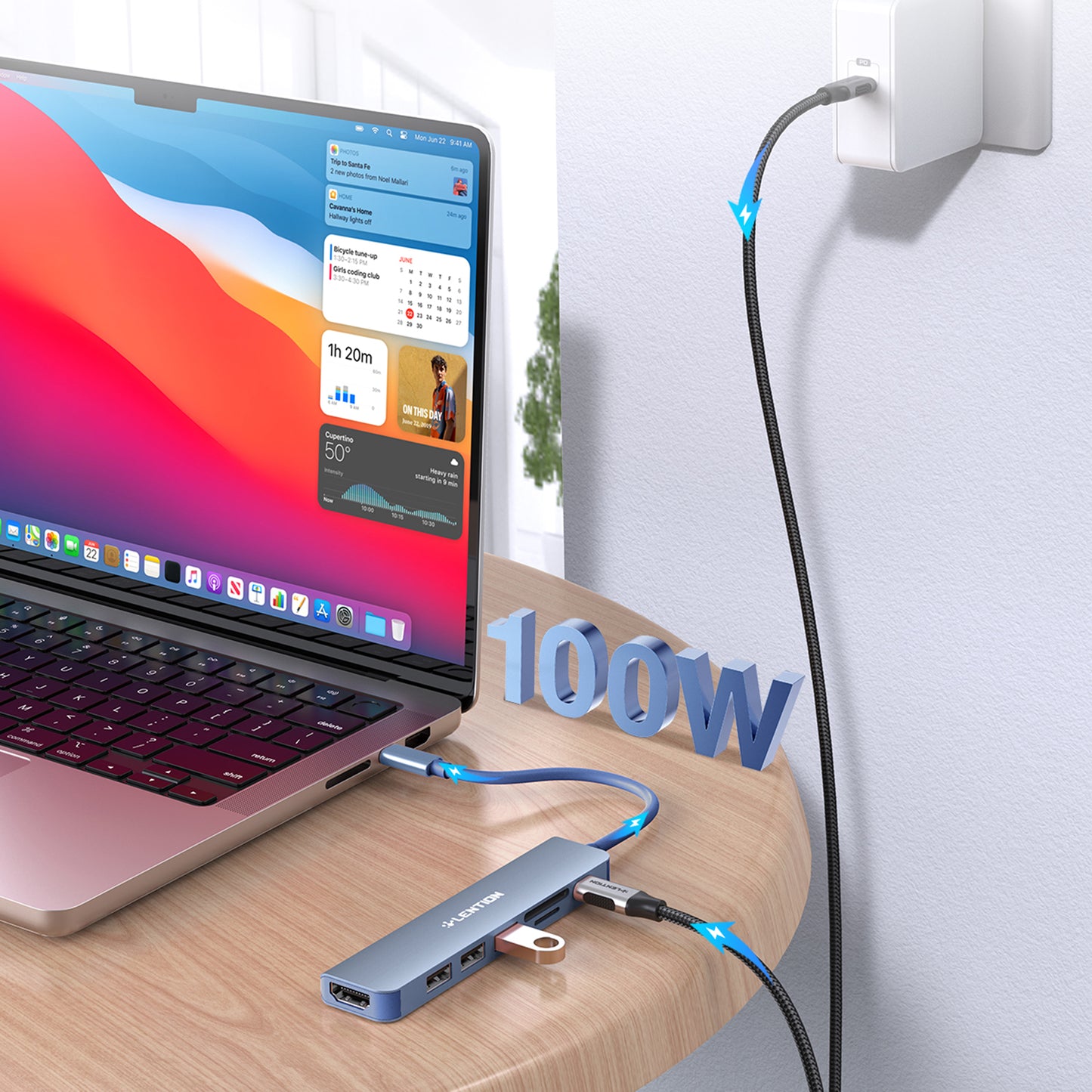 LENTION CE18HCR Cloud Ala Series Portable USB Hub Adapter Type-C Docking Station with USB+HD 4K / 30Hz+SD / TF+PD 100W