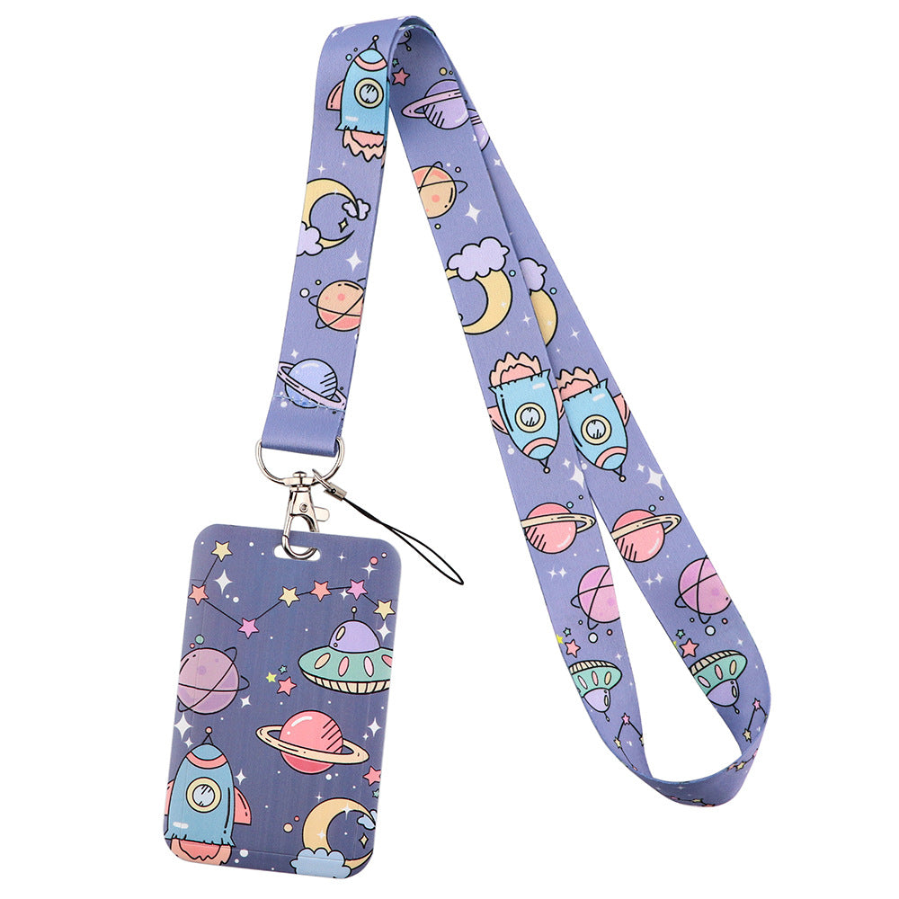 Phone Lanyard with Badge Holder Moon Planet Astronauts Keychain Neck Lanyard Strap ID Holder