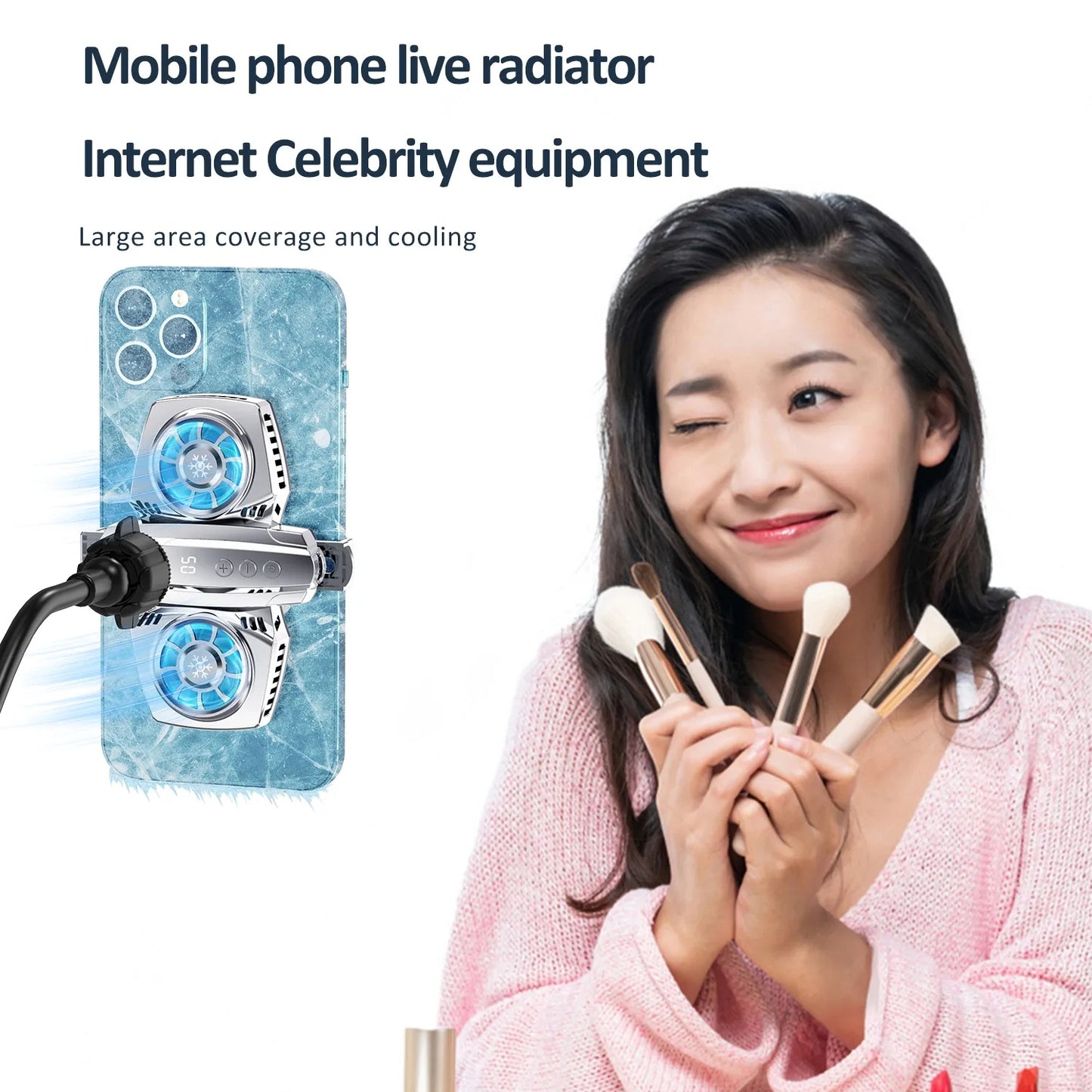 K4 Digital Display Cell Phone Coolers Portable Back Clip Mobile Phone Radiator with RGB Light for Games, Live Streaming