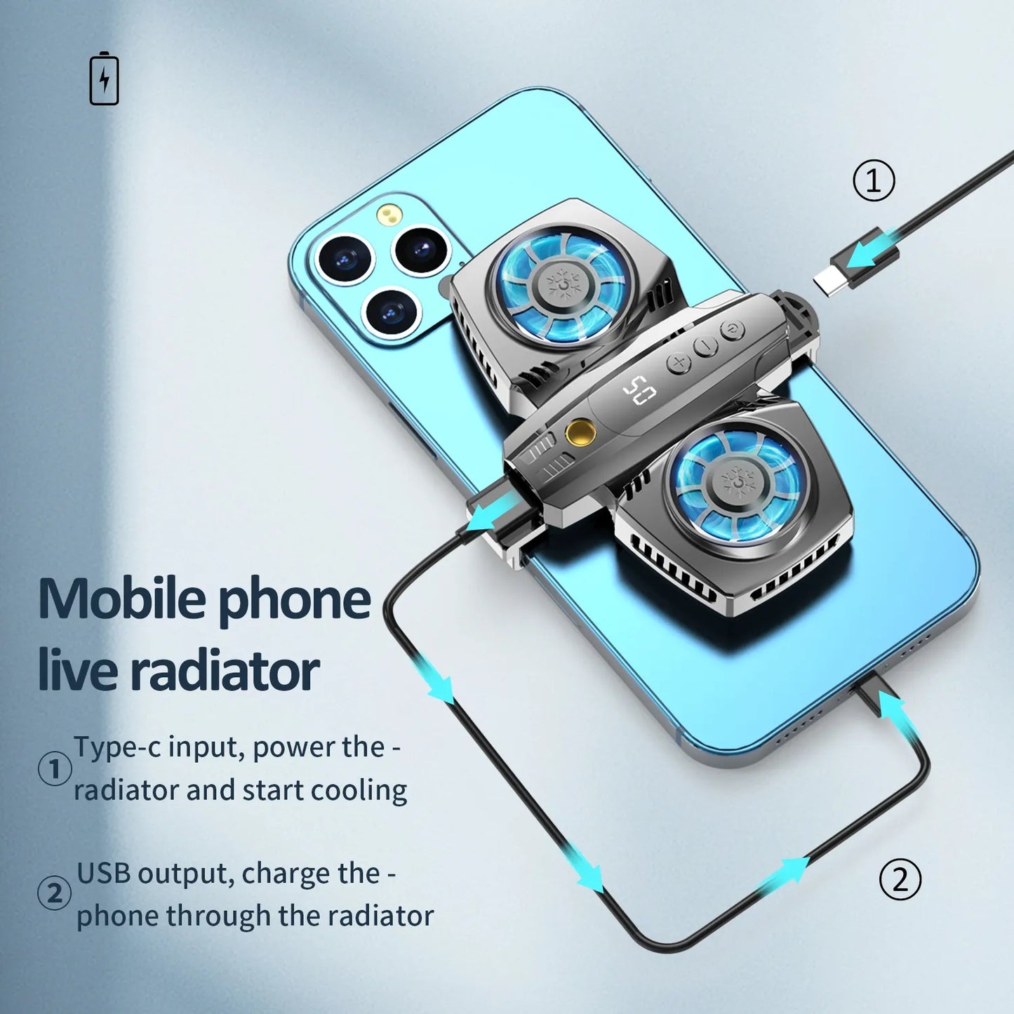 K4 Digital Display Cell Phone Coolers Portable Back Clip Mobile Phone Radiator with RGB Light for Games, Live Streaming