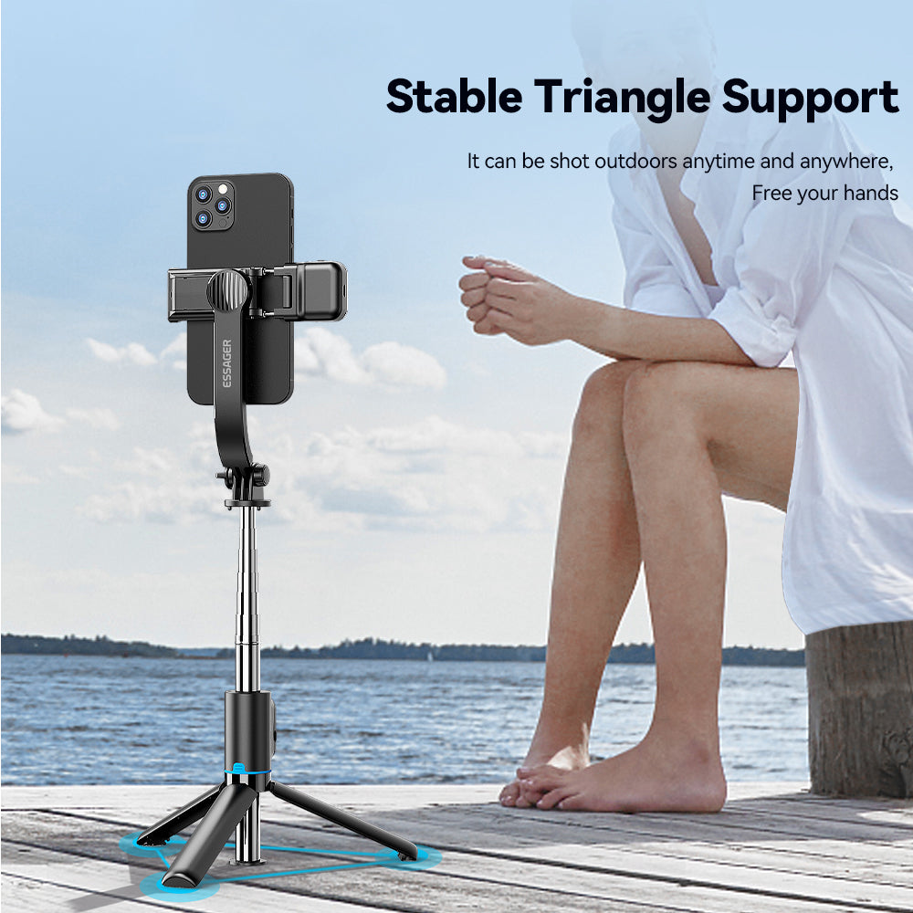 ESSAGER LED Fill Light Design Selfie Stick Tripod Stand Phone Clip Holder with Bluetooth Remote Control