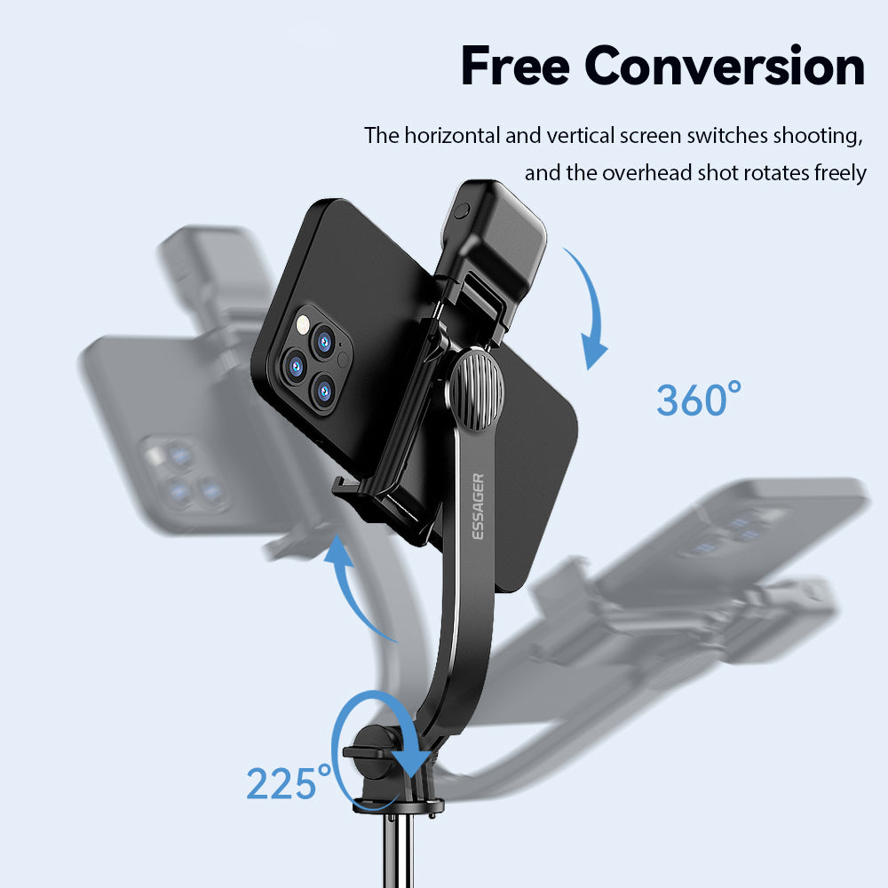 ESSAGER LED Fill Light Design Selfie Stick Tripod Stand Phone Clip Holder with Bluetooth Remote Control