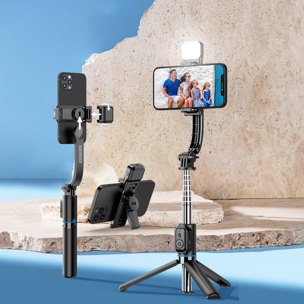 ESSAGER LED Fill Light Design Selfie Stick Tripod Stand Phone Clip Holder with Bluetooth Remote Control