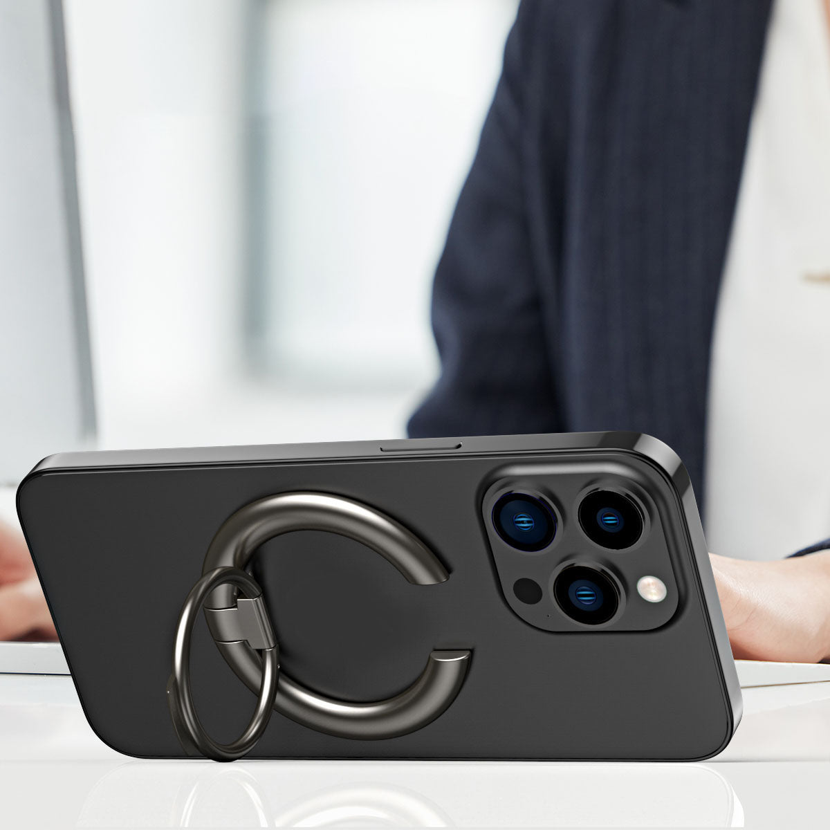 For iPhone 12 / 13 / 14 Series Electroplating Metal Kickstand Magnetic Folding Finger Ring Phone Holder