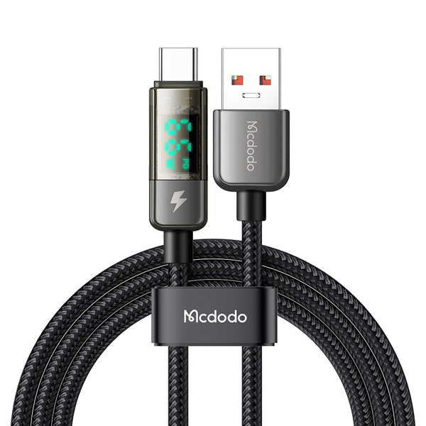 MCDODO CA-3631 1.8m Digital Display 100W High Power Auto Power Off USB-A to Type-C Transparent Data Cable