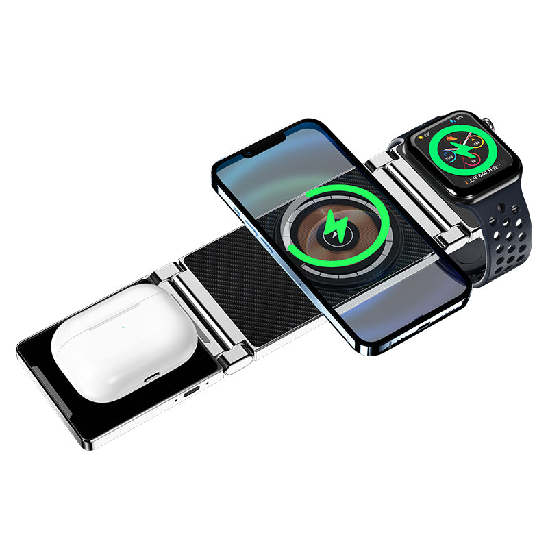 T30 Multifunctional Folding Magnetic Wireless Charger 4-in-1 Cordless Charging Stand for Cell Phone Watch Headset