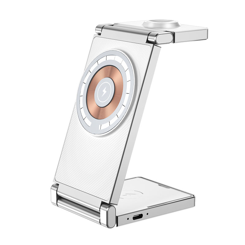 T30 Multifunctional Folding Magnetic Wireless Charger 4-in-1 Cordless Charging Stand for Cell Phone Watch Headset