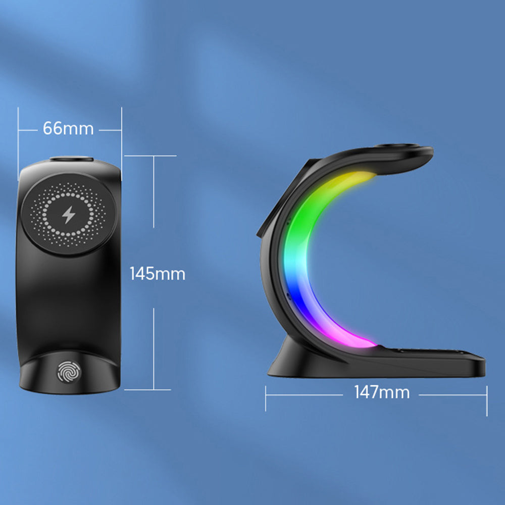 T17 3-in-1 RGB Light Magnetic Wireless Charger for iPhone 12 / 13 / 14 / 15 Series Desktop Fast Charging Stand Compatible with MagSafe