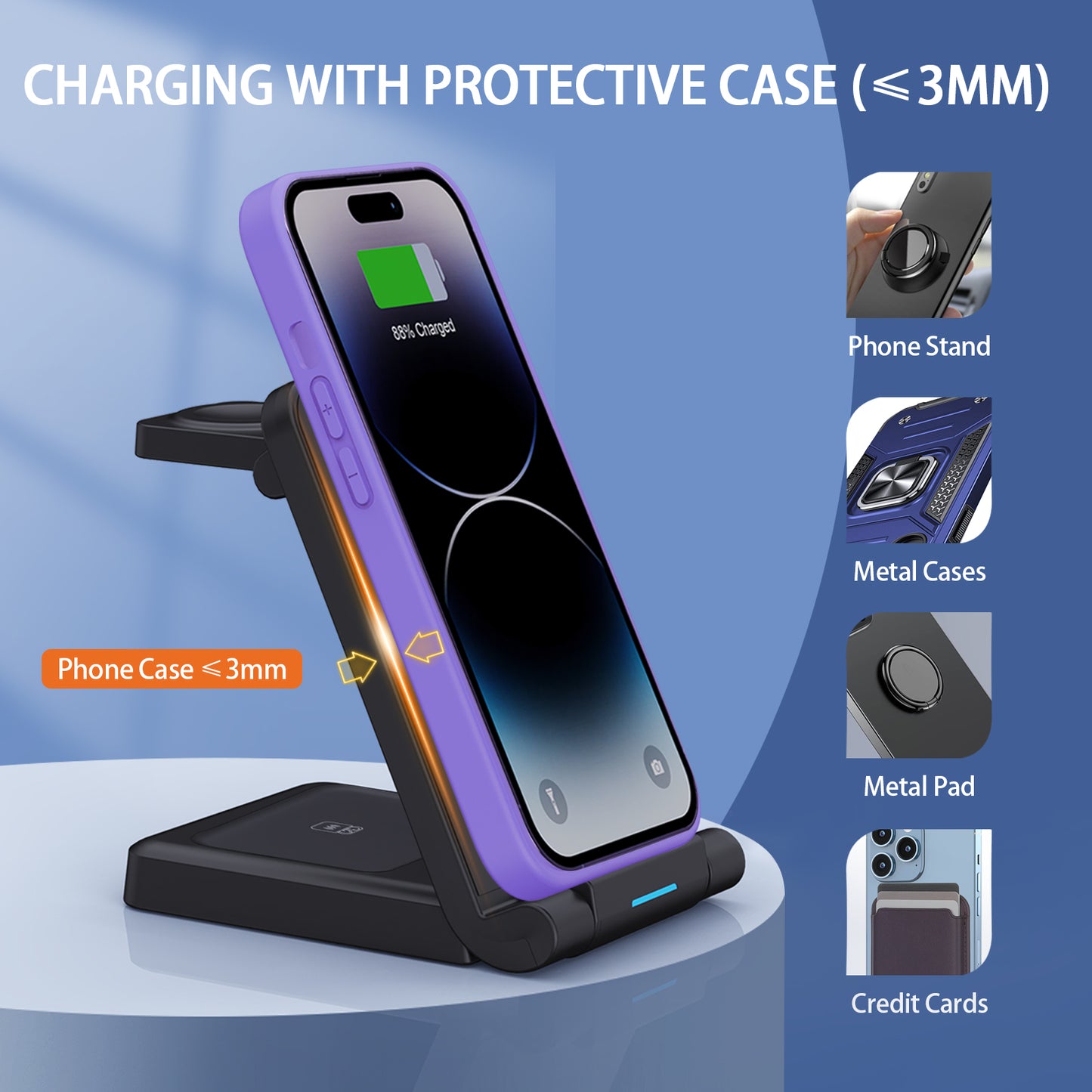 H23 Wireless Charging Station Foldable 3-in-1 Wireless Charger Stand ABS Charge Dock for iPhone 8 Above / iWatch / AirPods
