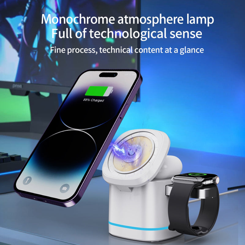 H32 15W 3-in-1 Magnetic Wireless Charger for Headset, Smart Watch Multi-Function Cell Phone Charging Stand