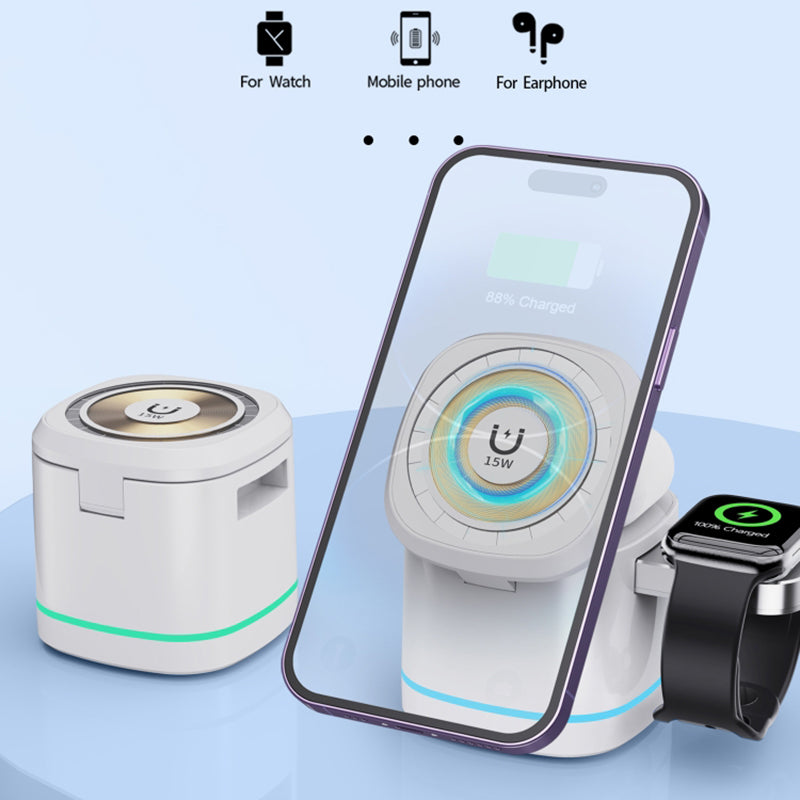 H32 15W 3-in-1 Magnetic Wireless Charger for Headset, Smart Watch Multi-Function Cell Phone Charging Stand