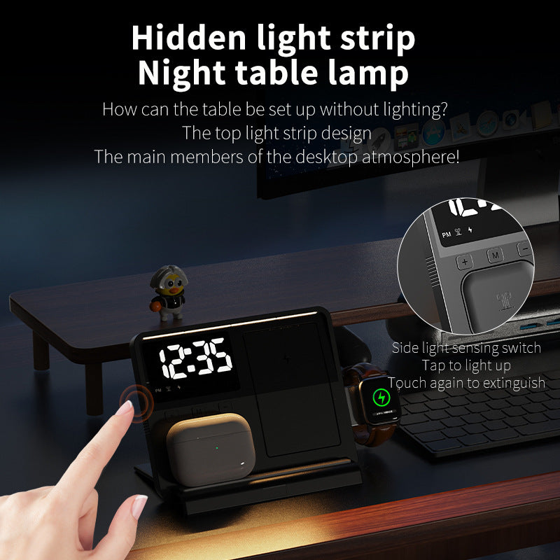 W528 3 in 1 Wireless Charger for Phone / Watch / Earphone Multi-function Phone Charging Holder Clock Night Light