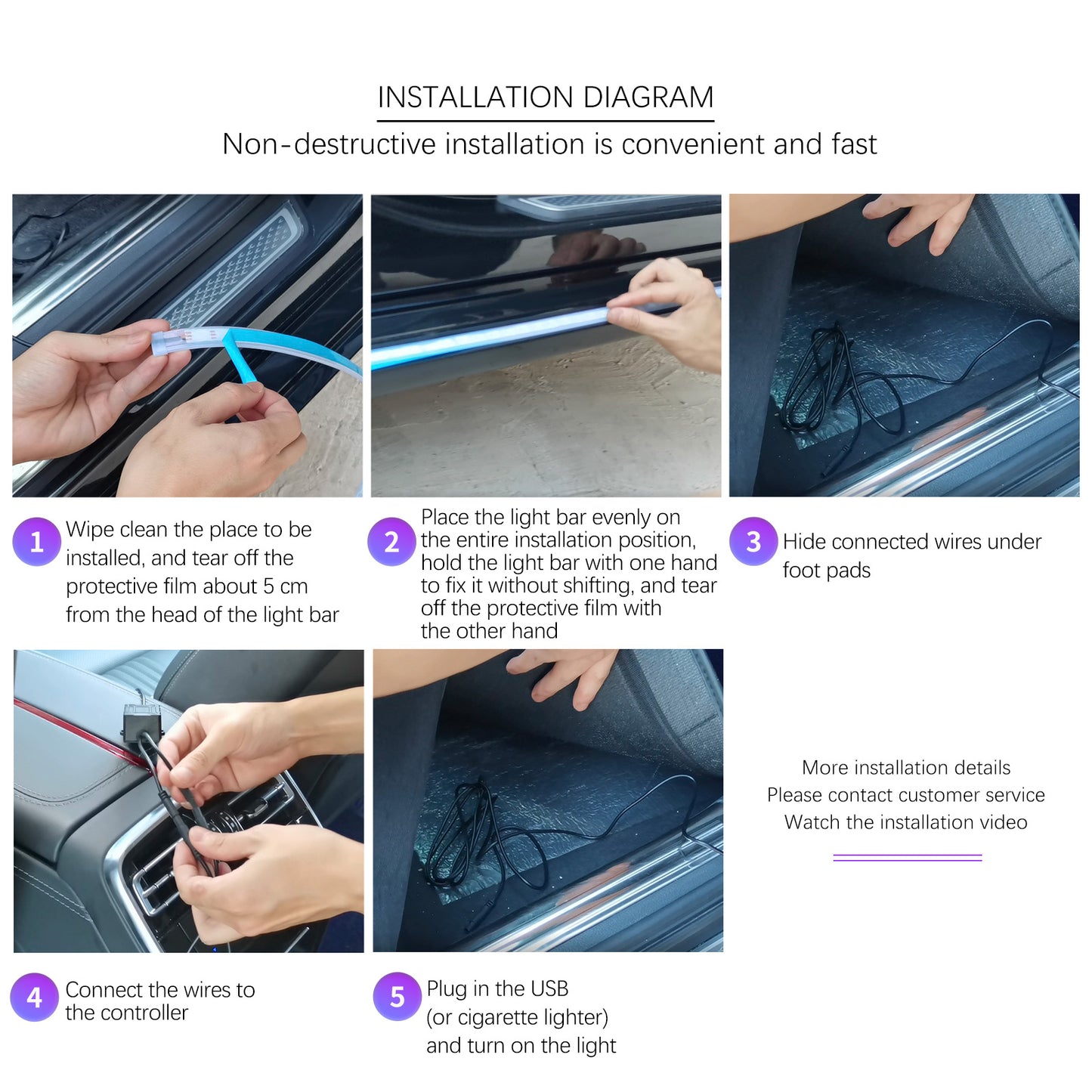 E15 1.5m Cigarette Lighter Cable Door Outside LED Strip Lights Car Colorful Ambient Lights Voice / RC Control Breathing Running Light