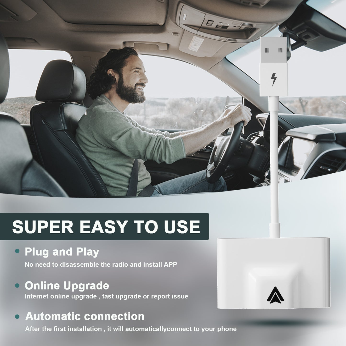 THT-020-3+ Wireless Android Auto Adapter Wired to Wireless CarPlay Converter Support USB and Type-C Port