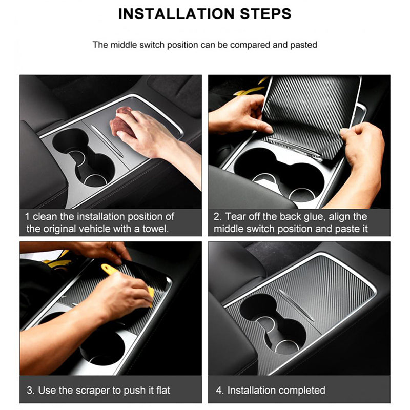 M30246 For Tesla Model 3 17-22 / Model Y 21-22 Car Center Console Cover Protector PU Central Control Panel Sticker