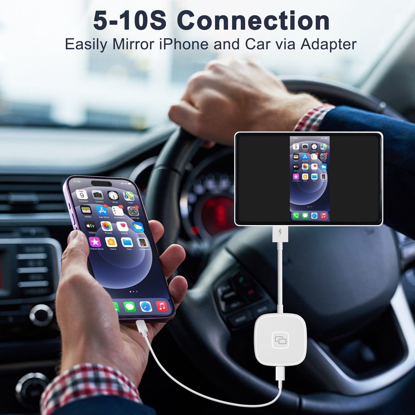 THT-020-7 Car Mirror Adapter AI BOX for iPhone Carplay to Car Display Adapter with USB-C Adapter, Wired Carplay Mirror Dongle