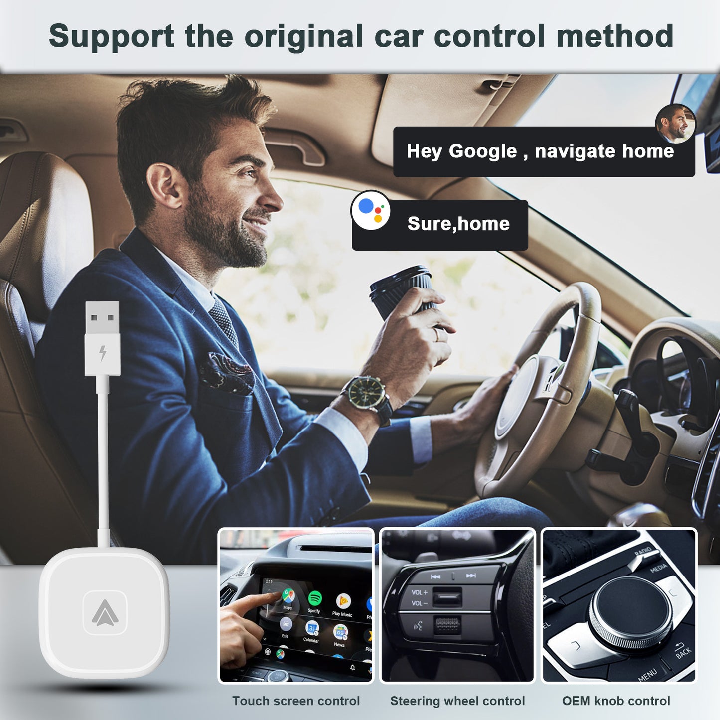 THT-020-4+ Wireless CarPlay Adapter Wired to Wireless Android Auto CarPlay Converter Support USB / Type-C Interface