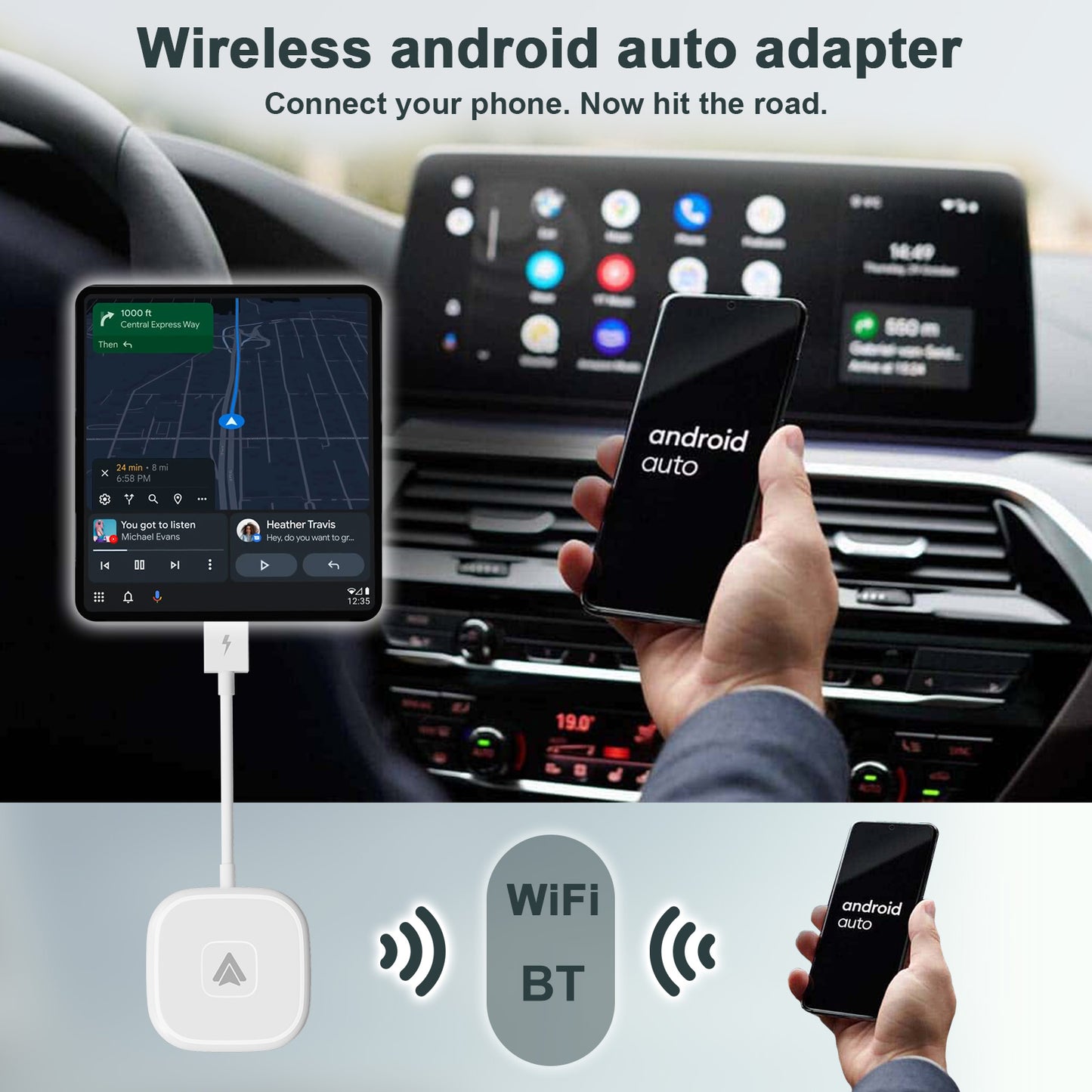 THT-020-4+ Wireless CarPlay Adapter Wired to Wireless Android Auto CarPlay Converter Support USB / Type-C Interface