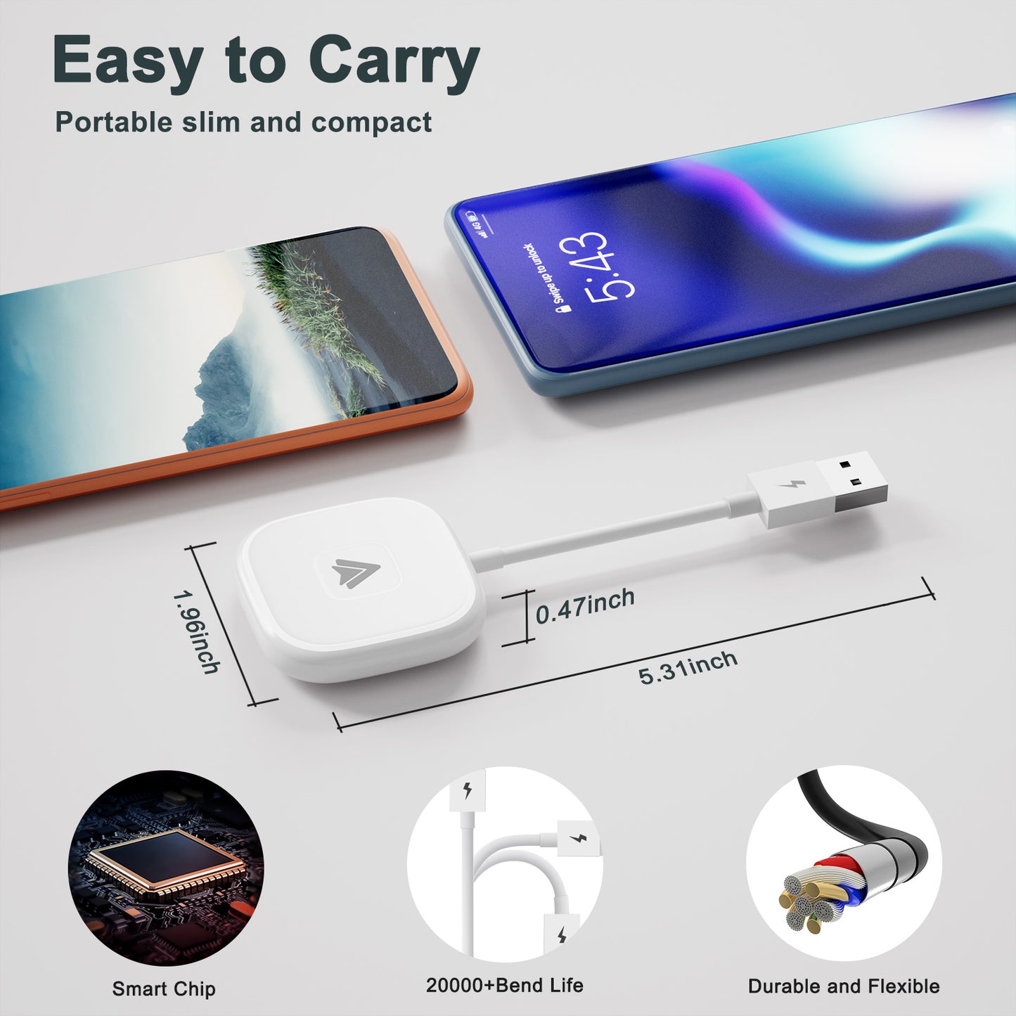 THT-020-4+ Wireless CarPlay Adapter Wired to Wireless Android Auto CarPlay Converter Support USB / Type-C Interface