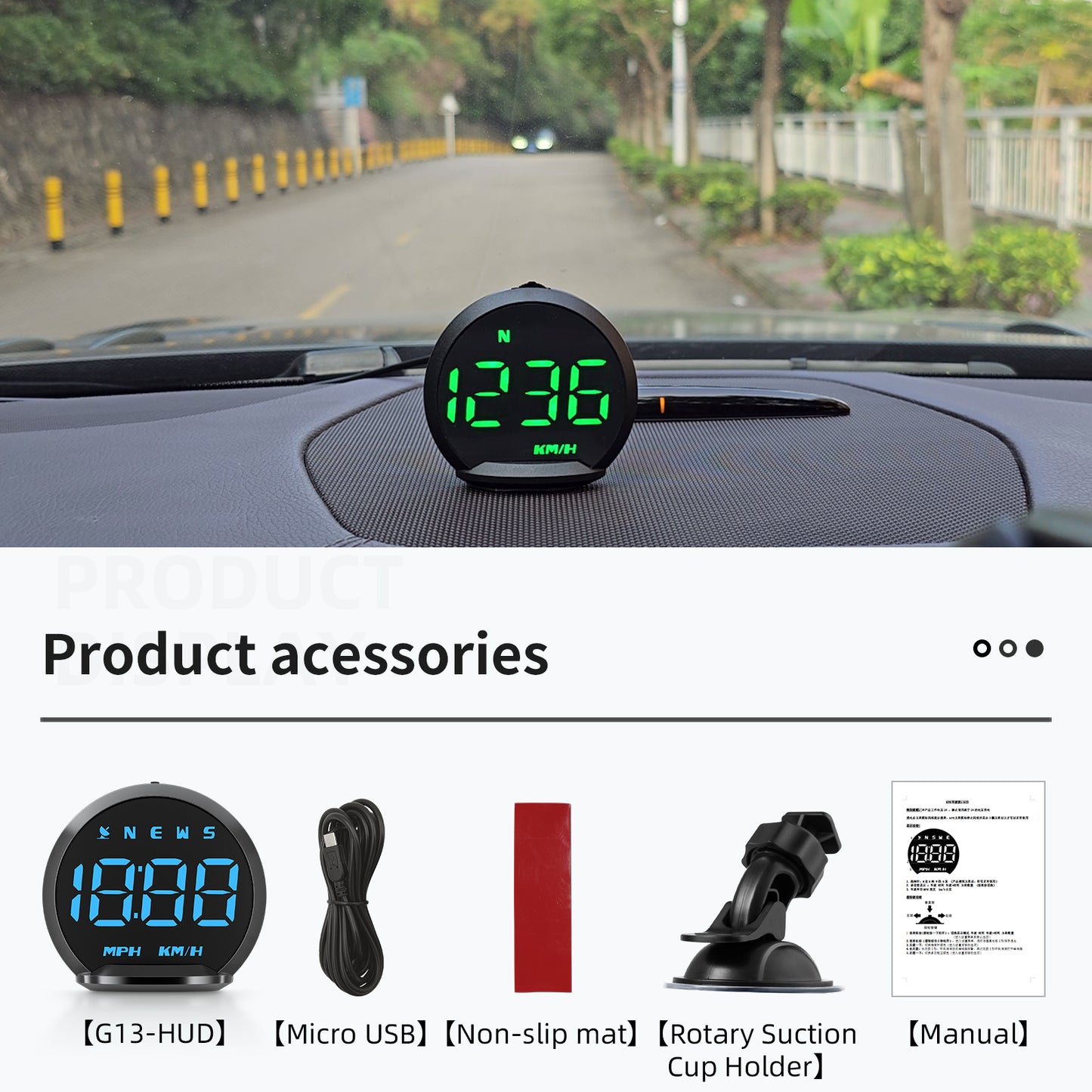 G13 Universal Head Up Display Car HUD 7-Color Digital Speedometer Alarm Reminder GPS System