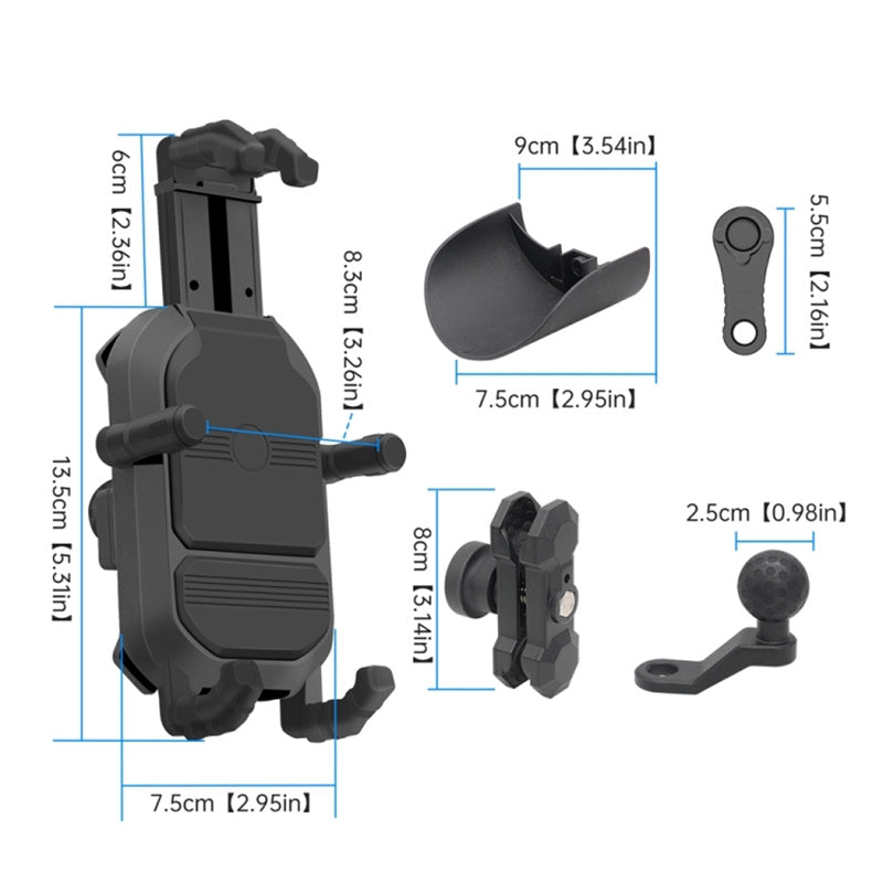360 Degree Rotation Motorcycle Rearview Mirror Mount Mobile Phone Holder with Anti-theft Knob