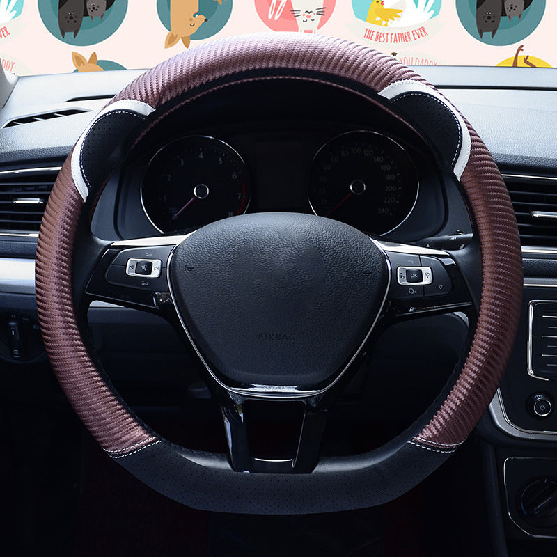 38cm D-shape Cute Rabbit Design Women Car Steering Wheel Cover Artificial Leather Anti-skid Sleeve