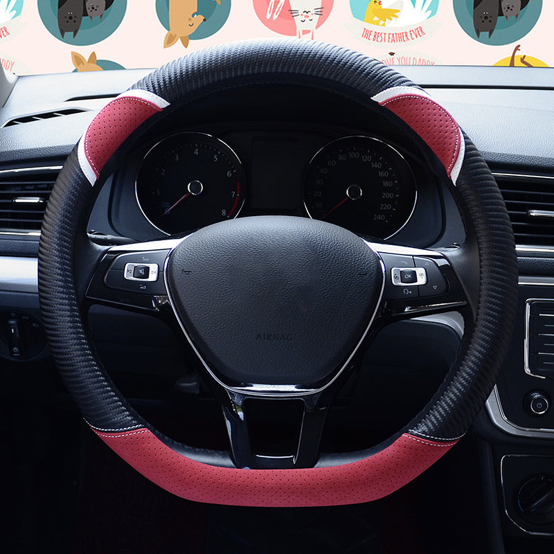 38cm D-shape Cute Rabbit Design Women Car Steering Wheel Cover Artificial Leather Anti-skid Sleeve