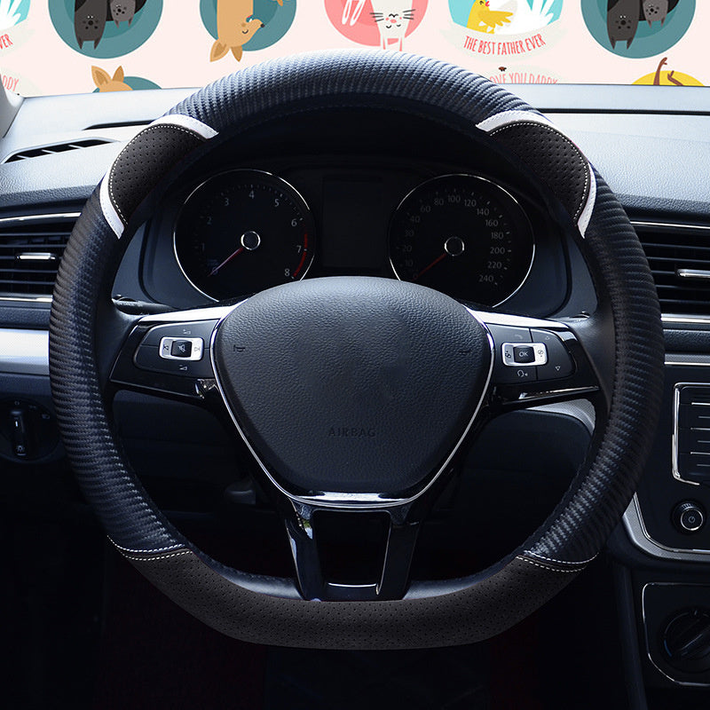 38cm D-shape Cute Rabbit Design Women Car Steering Wheel Cover Artificial Leather Anti-skid Sleeve